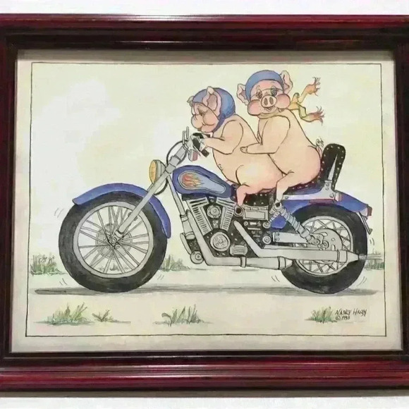 Motorcycle Artwork Two Hogs by Nancy Hagy 1993 - Picture 1 of 8